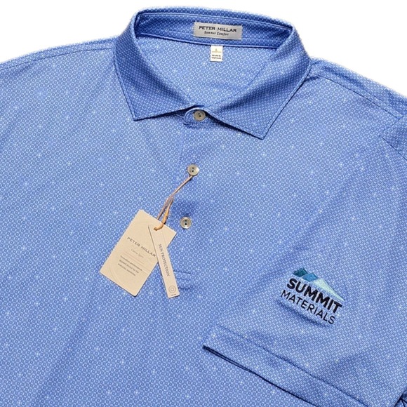 NEW Peter Millar Summer Comfort Mens Large GOLF Polo Shirt UPF 50 Blue Geometric
